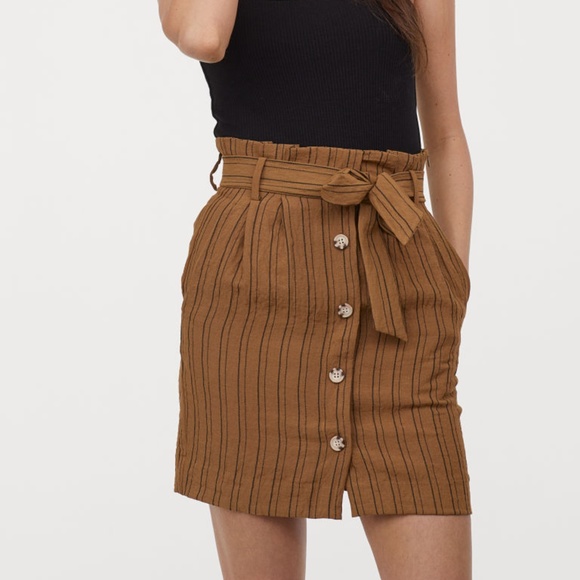 H&M Brown Black Button Front Paper Bag Mini Skirt - Picture 1 of 9